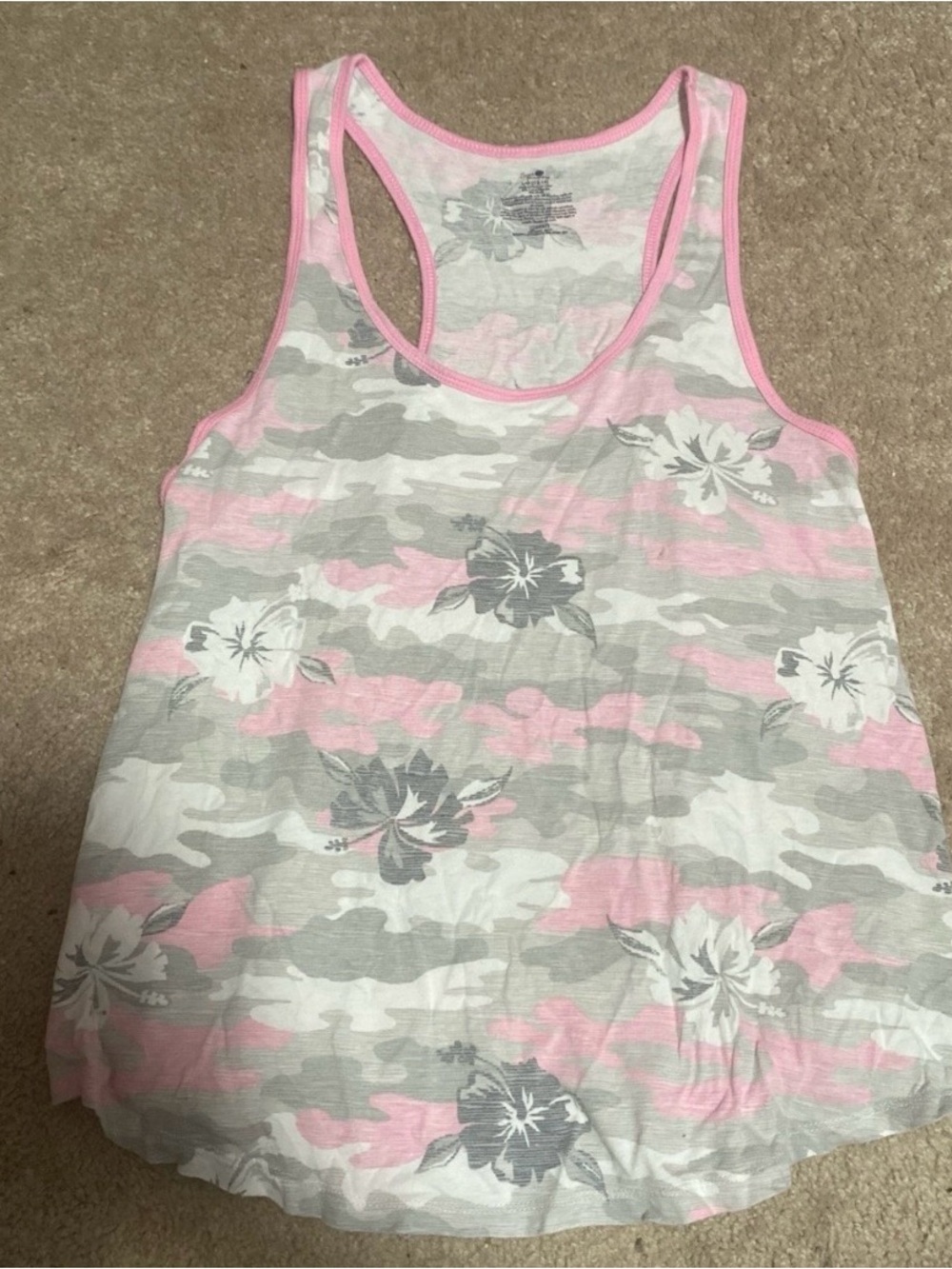 Pink & Gray Floral Camo Tank Top